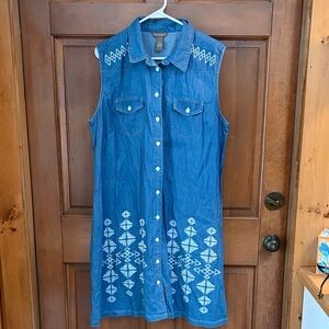 Bit & Bridle Blue Denim Dress with White Patterns